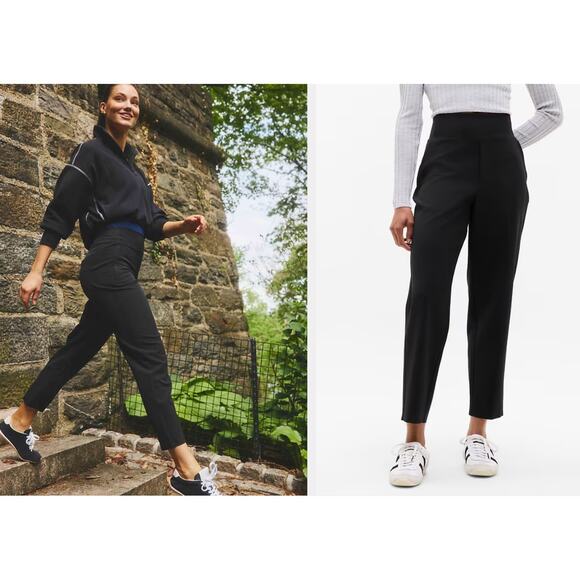 Athleta Endless High Rise Pant Womens 14 Black Textured Stretch Tapered Office - Picture 1 of 11
